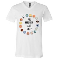 All Feelings are Okay School Teacher Psychologist Counselor V-Neck T-Shirt