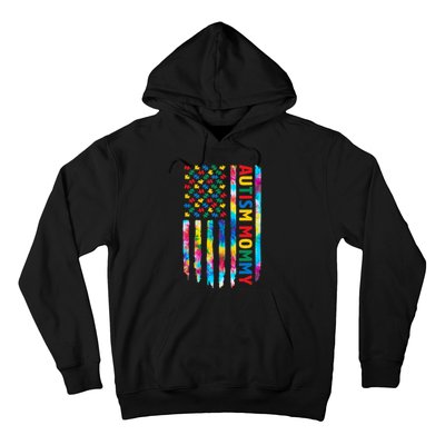 American Flag Autism Awareness Tie Dye Autism Mommy Hoodie