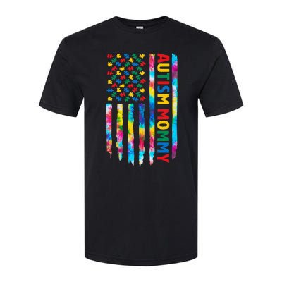 American Flag Autism Awareness Tie Dye Autism Mommy Softstyle® CVC T-Shirt