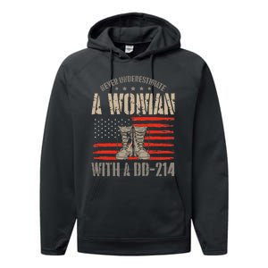 american flag A Woman With A Dd214 Female Veteran Performance Fleece Hoodie