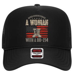 american flag A Woman With A Dd214 Female Veteran High Crown Mesh Back Trucker Hat