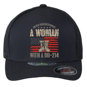 american flag A Woman With A Dd214 Female Veteran Flexfit Unipanel Trucker Cap