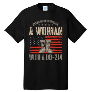 american flag A Woman With A Dd214 Female Veteran Tall T-Shirt