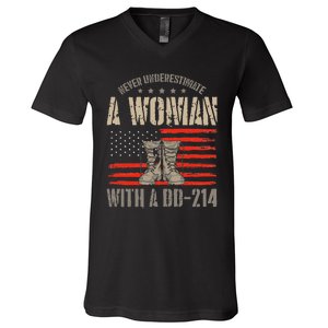 american flag A Woman With A Dd214 Female Veteran V-Neck T-Shirt