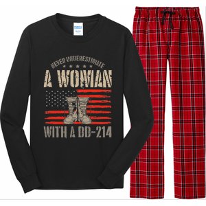 american flag A Woman With A Dd214 Female Veteran Long Sleeve Pajama Set