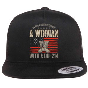 american flag A Woman With A Dd214 Female Veteran Flat Bill Trucker Hat