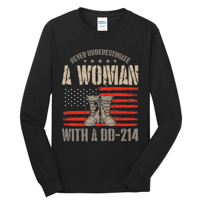 american flag A Woman With A Dd214 Female Veteran Tall Long Sleeve T-Shirt