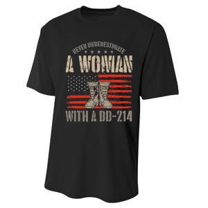 american flag A Woman With A Dd214 Female Veteran Performance Sprint T-Shirt