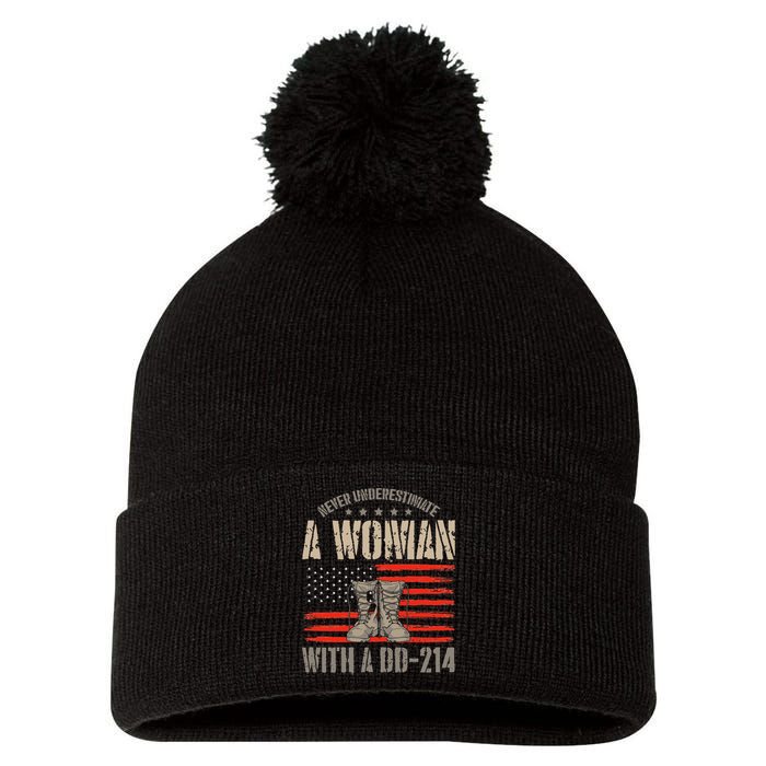 american flag A Woman With A Dd214 Female Veteran Pom Pom 12in Knit Beanie