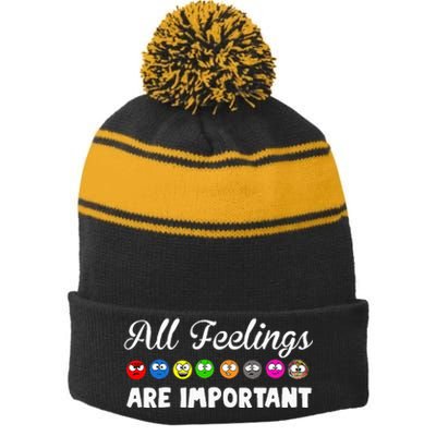 All Feelings Are Important Stripe Pom Pom Beanie