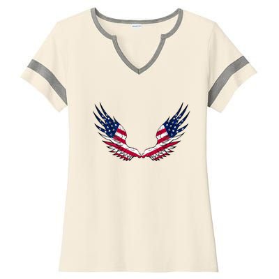 American Flag Angel Wings 4th Of July Shirts For Men (BACK) Ladies Halftime Notch Neck Tee