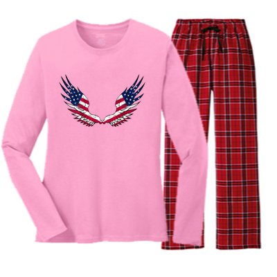 American Flag Angel Wings 4th Of July Shirts For Men (BACK) Women's Long Sleeve Flannel Pajama Set 