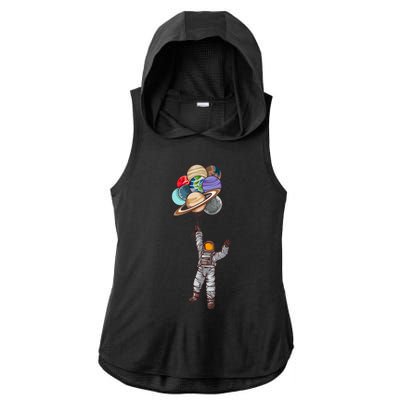 Astronaut Flying Away On Balloons Ladies PosiCharge Tri-Blend Wicking Draft Hoodie Tank