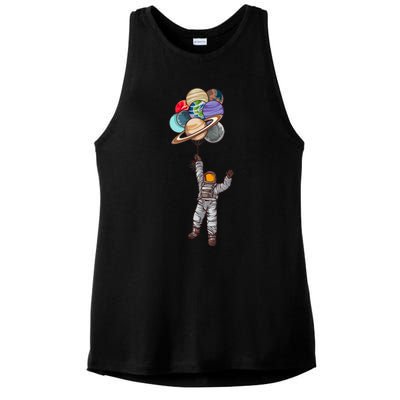 Astronaut Flying Away On Balloons Ladies PosiCharge Tri-Blend Wicking Tank