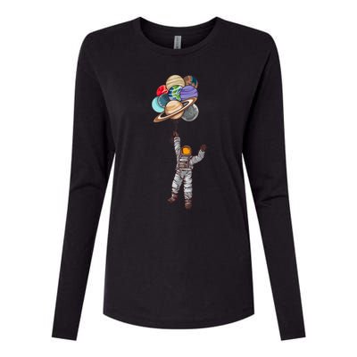 Astronaut Flying Away On Balloons Womens Cotton Relaxed Long Sleeve T-Shirt