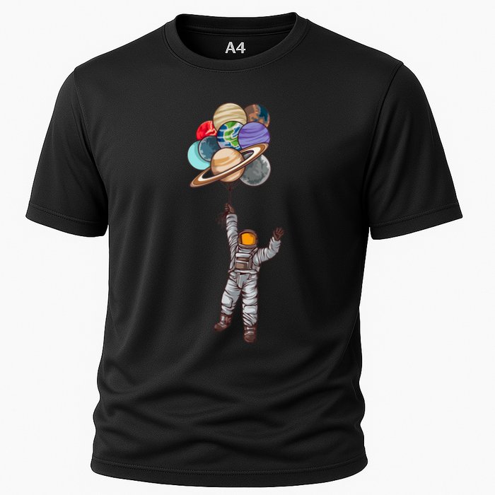 Astronaut Flying Away On Balloons Cooling Performance Crew T-Shirt