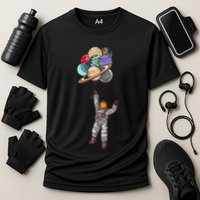 Astronaut Flying Away On Balloons Cooling Performance Crew T-Shirt