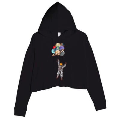 Astronaut Flying Away On Balloons Crop Fleece Hoodie