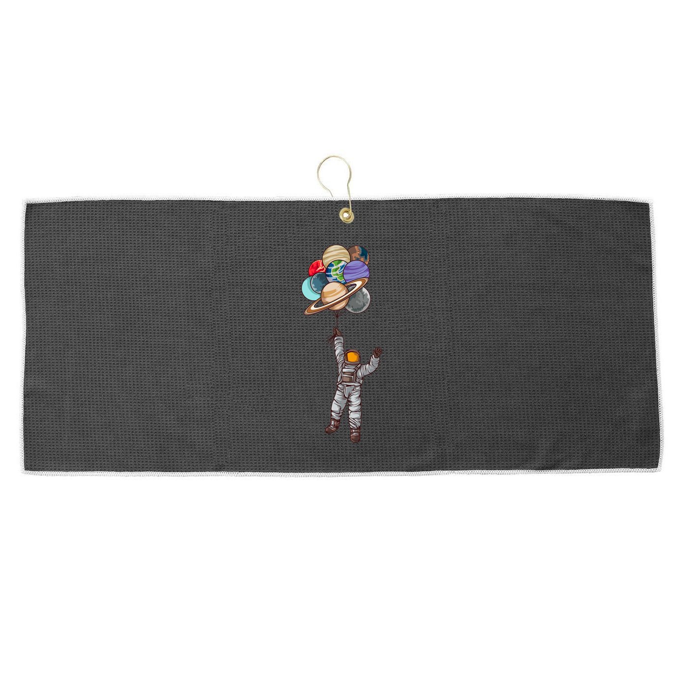 Astronaut Flying Away On Balloons Large Microfiber Waffle Golf Towel