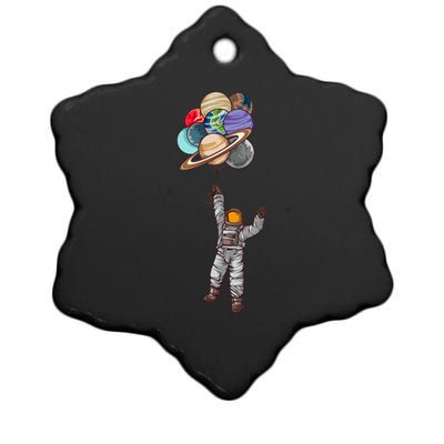 Astronaut Flying Away On Balloons Ceramic Star Ornament