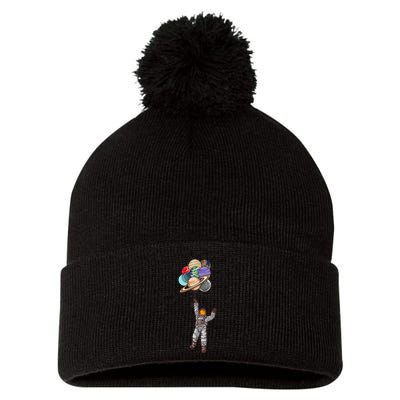 Astronaut Flying Away On Balloons Pom Pom 12in Knit Beanie