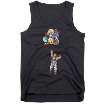 Astronaut Flying Away On Balloons Tank Top