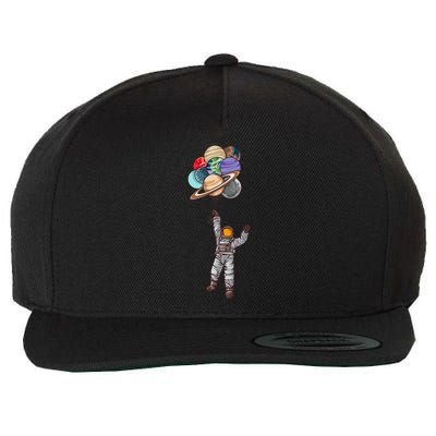 Astronaut Flying Away On Balloons Wool Snapback Cap