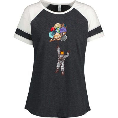 Astronaut Flying Away On Balloons Enza Ladies Jersey Colorblock Tee