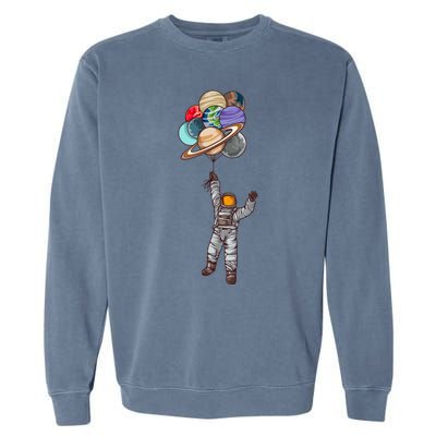 Astronaut Flying Away On Balloons Garment-Dyed Sweatshirt