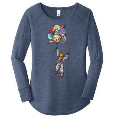 Astronaut Flying Away On Balloons Women's Perfect Tri Tunic Long Sleeve Shirt