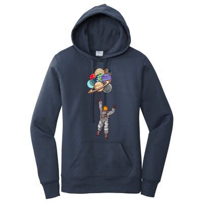 Astronaut Flying Away On Balloons Women's Pullover Hoodie