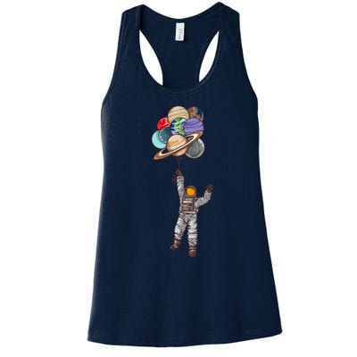 Astronaut Flying Away On Balloons Women's Racerback Tank