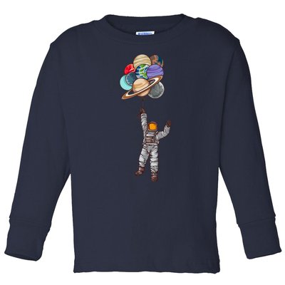 Astronaut Flying Away On Balloons Toddler Long Sleeve Shirt