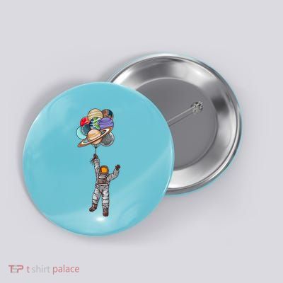Astronaut Flying Away On Balloons Button