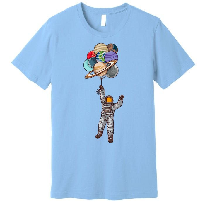 Astronaut Flying Away On Balloons Premium T-Shirt