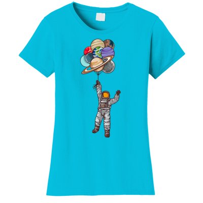 Astronaut Flying Away On Balloons Women's T-Shirt