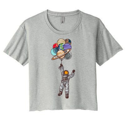 Astronaut Flying Away On Balloons Women's Crop Top Tee