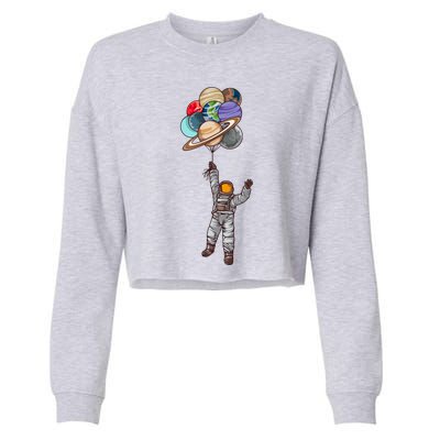 Astronaut Flying Away On Balloons Cropped Pullover Crew