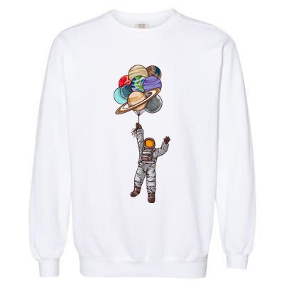 Astronaut Flying Away On Balloons Garment-Dyed Sweatshirt