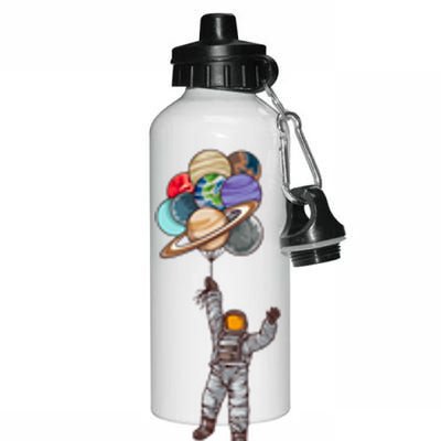 Astronaut Flying Away On Balloons Aluminum Water Bottle