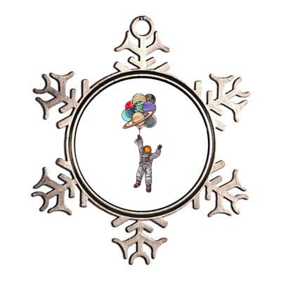 Astronaut Flying Away On Balloons Metallic Star Ornament