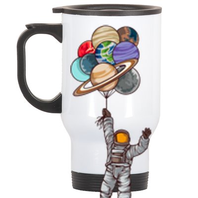 Astronaut Flying Away On Balloons Stainless Steel Travel Mug