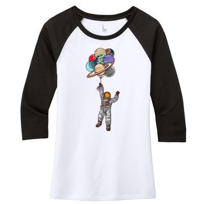 Astronaut Flying Away On Balloons Women's Tri-Blend 3/4-Sleeve Raglan Shirt