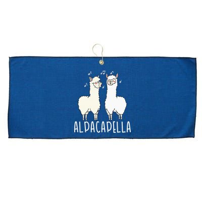 Alpacapella - Funny A Cappella Alpaca Singing Pun Large Microfiber Waffle Golf Towel