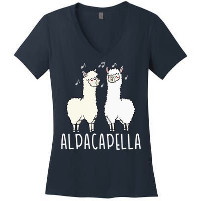 Alpacapella - Funny A Cappella Alpaca Singing Pun Women's V-Neck T-Shirt