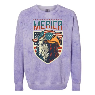 American Flag Bald Eagle 4th of July Patriotic USA Gift Colorblast Crewneck Sweatshirt