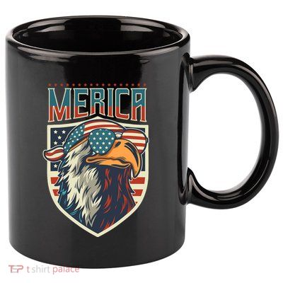 American Flag Bald Eagle 4th of July Patriotic USA Gift 11oz C Handle Ceramic Mug