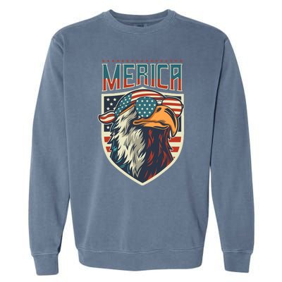 American Flag Bald Eagle 4th of July Patriotic USA Gift Garment-Dyed Sweatshirt