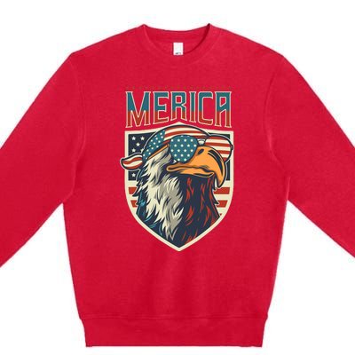 American Flag Bald Eagle 4th of July Patriotic USA Gift Premium Crewneck Sweatshirt