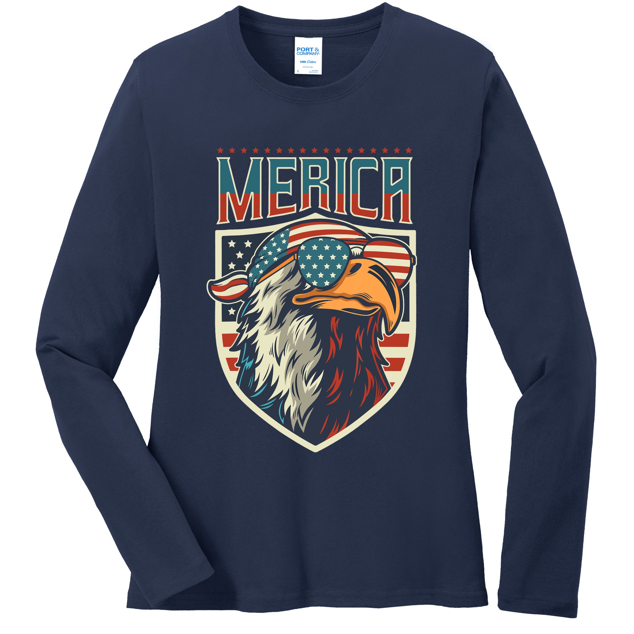 American Flag Bald Eagle 4th of July Patriotic USA Gift Ladies Long Sleeve Shirt